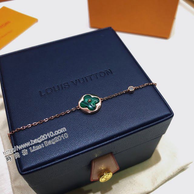 Louis Vuitton純銀飾品 路易威登天然孔雀石手鏈 LV單花單鑽手鏈  zglv2142